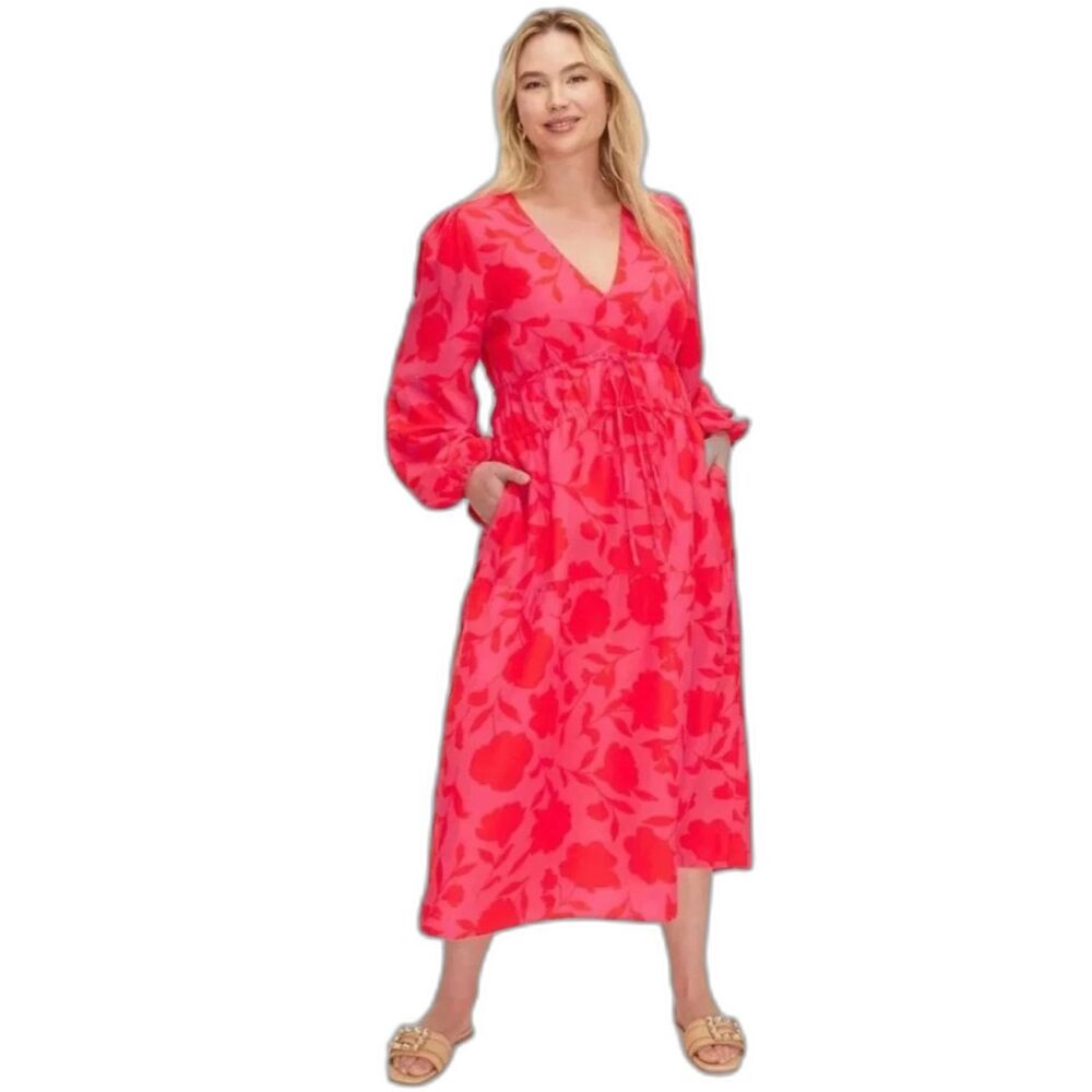 NWT Kate Spade Target Rose Linen Long Sleeve Maxi Dress Pink/Red Small